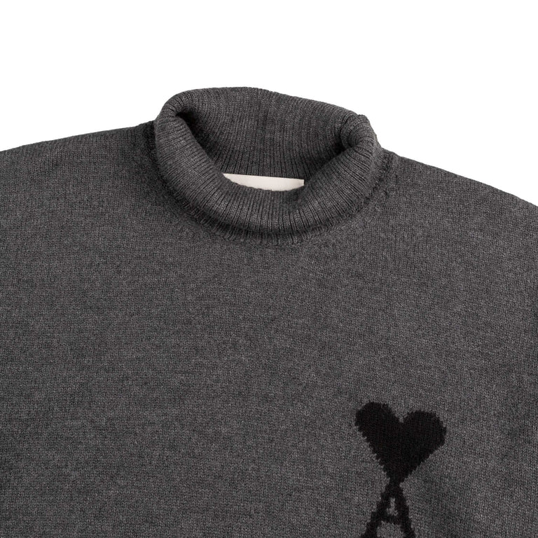 AMI Paris	Ami De Coeur Funnel Neck Wool Sweater - XL / Heather Grey - 2