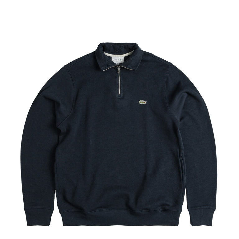 Lacoste Zippered Stand Up Collar Cotton Sweatshirt - M / Midnight Blue
