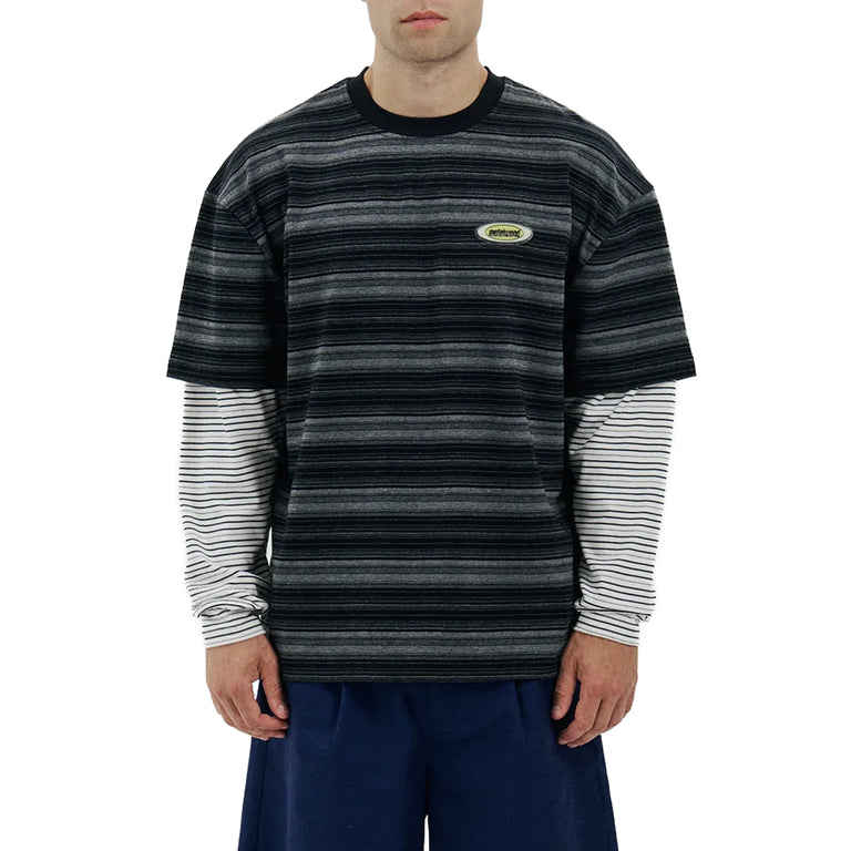 Metalwood Double Layer Striped T-Shirt - L / Black - 4