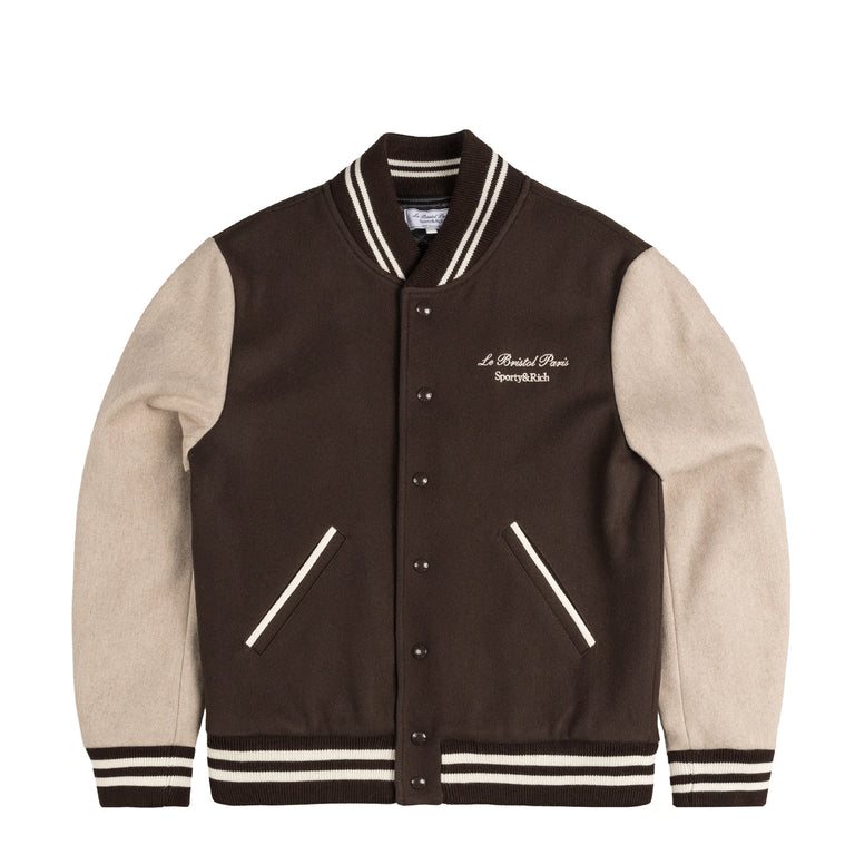 Sporty & Rich Faubourg Wool Varsity Jacket - L / Chocolate Cream - 3
