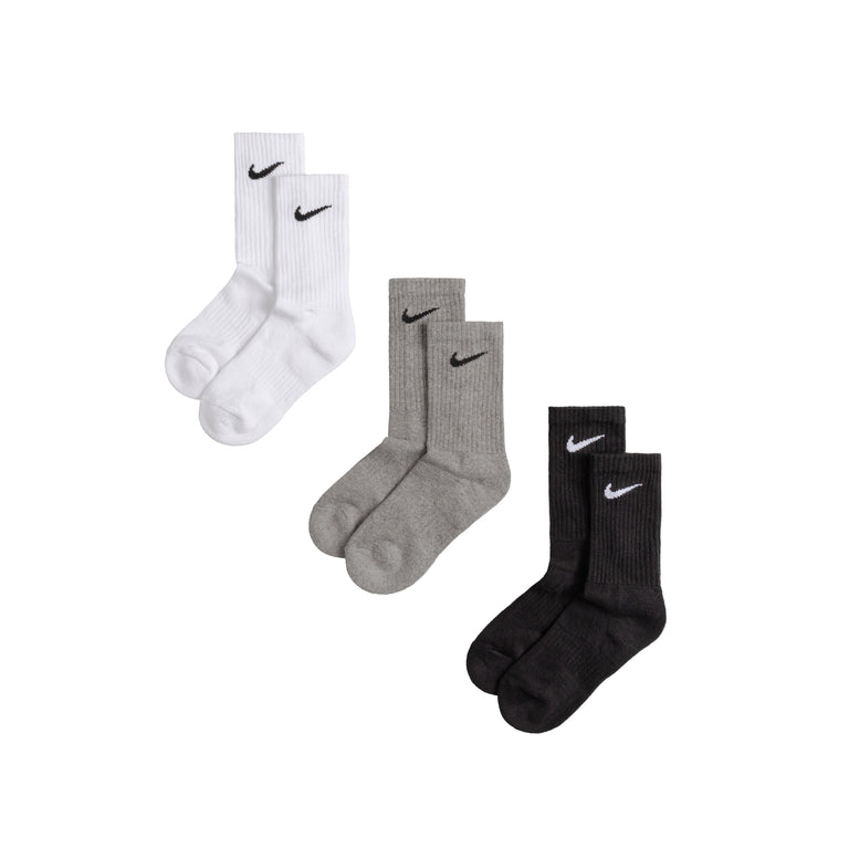 Nike Everyday Cushioned Crew Socks 3 Pack - S / Black / White / Grey

