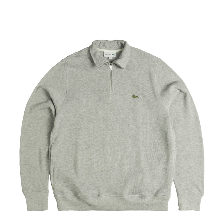 Lacoste Zippered Stand Up Collar Cotton Sweatshirt - XXL / Grey Chine
