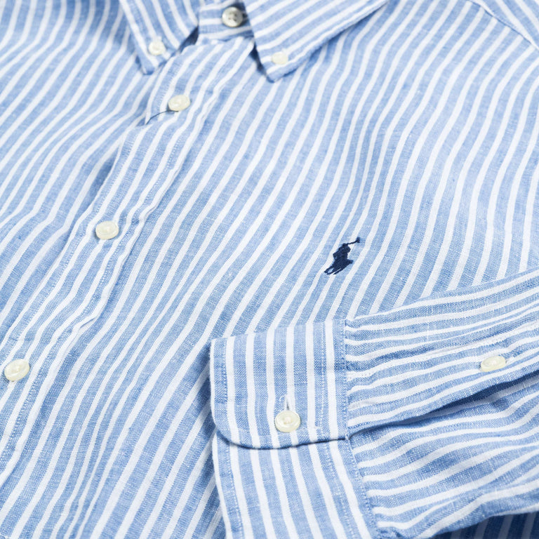 Polo Ralph Lauren Custom Fit Striped Linen Shirt - XXL / Blue / White - 3