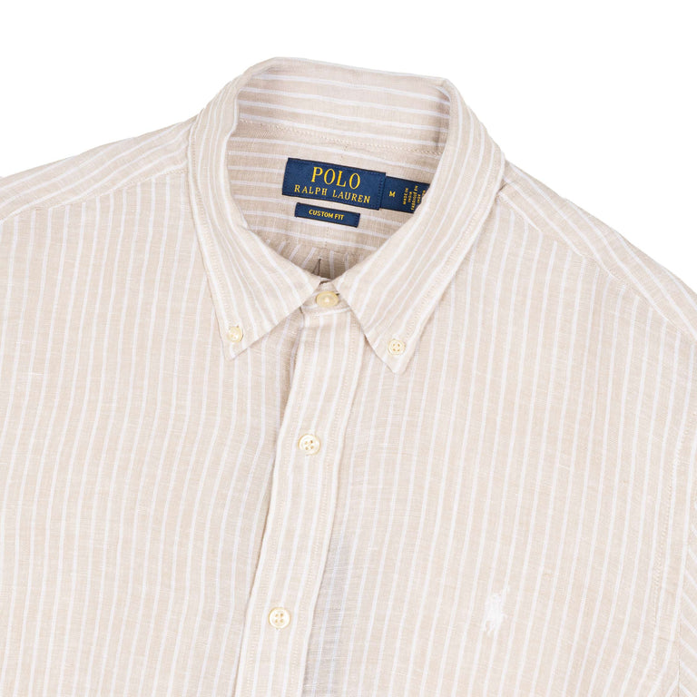 Polo Ralph Lauren Custom Fit Striped Linen Shirt - M / Coastal Beige White - 2