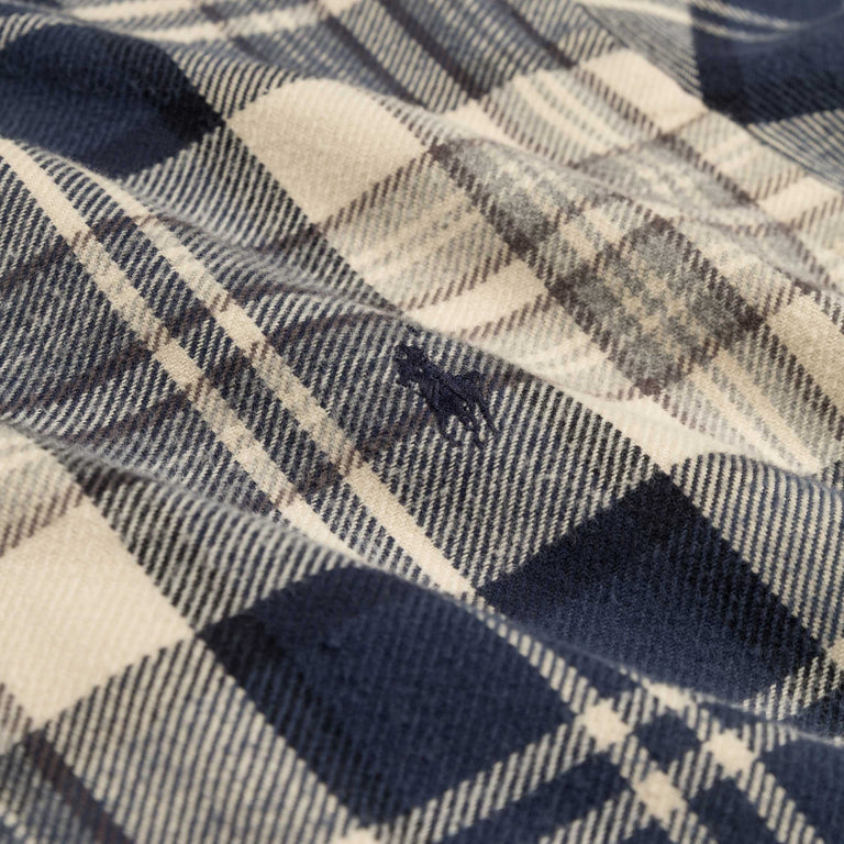Polo Ralph Lauren Custom Fit Plaid Brushed Flannel Shirt - M / Off White / Navy - 3