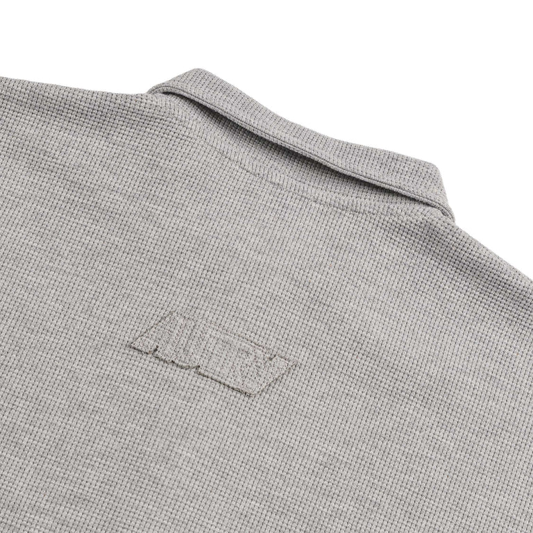 Autry Tonal Logo Waffle Long-Sleeve Polo - XXL / Dark Melange - 2