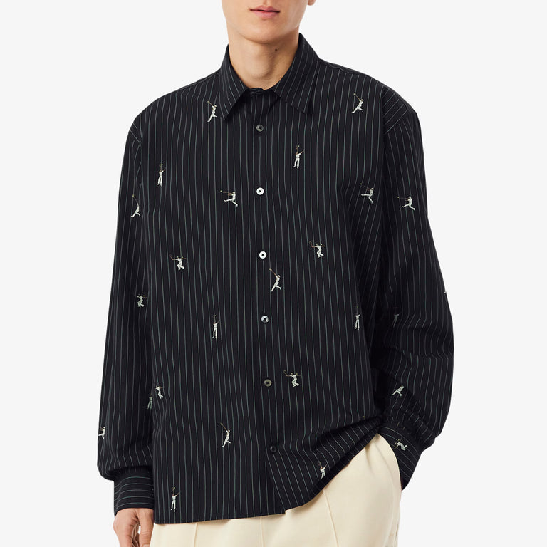 Lacoste Relaxed Fit Embroidered Cotton Shirt - 42 / Black - 2