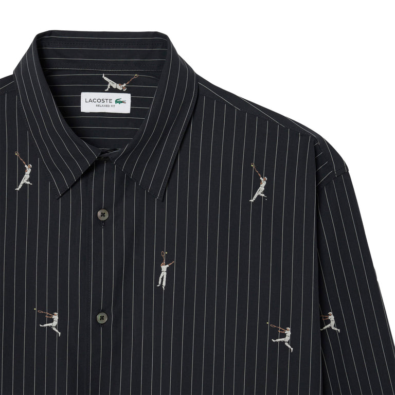 Lacoste Relaxed Fit Embroidered Cotton Shirt - 42 / Black - 3