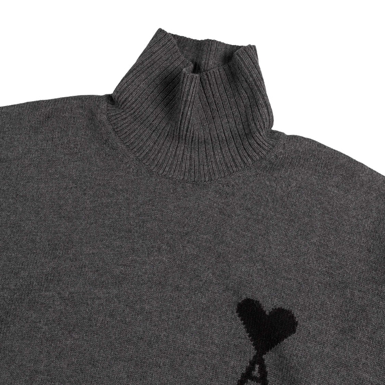 AMI Paris	Ami De Coeur Funnel Neck Wool Sweater - XL / Heather Grey - 3
