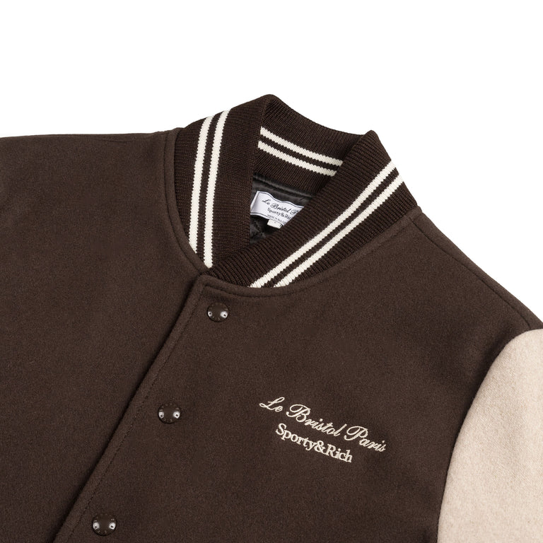 Sporty & Rich Faubourg Wool Varsity Jacket - L / Chocolate Cream - 4