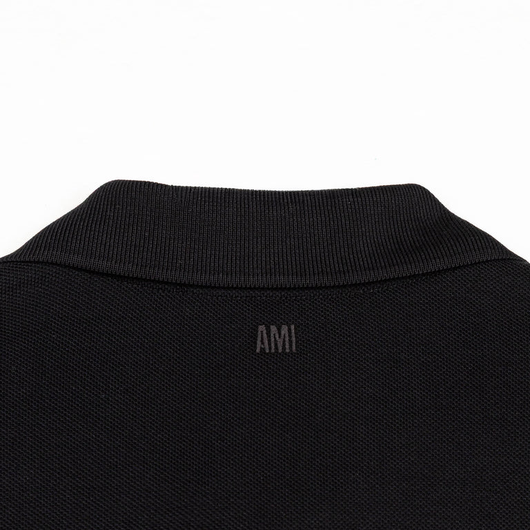 AMI Paris	Short Sleeve Ami De Coeur Polo Shirt - XXL / Black / White Cream - 3