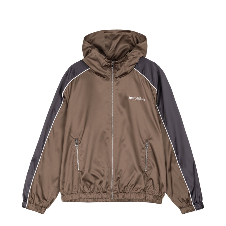 Sporty & Rich Serif Logo Gym Jacket - L / Sand / Carbon / White - 1