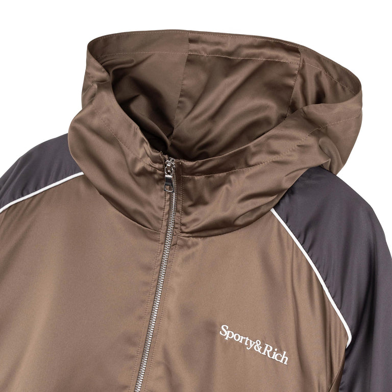 Sporty & Rich Serif Logo Gym Jacket - L / Sand / Carbon / White - 3