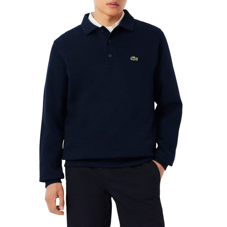 Lacoste Ribbed Cotton Polo Collar Sweatshirt - XL / Navy Blue - 3