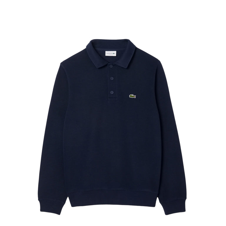 Lacoste Ribbed Cotton Polo Collar Sweatshirt - XXL / Navy Blue
