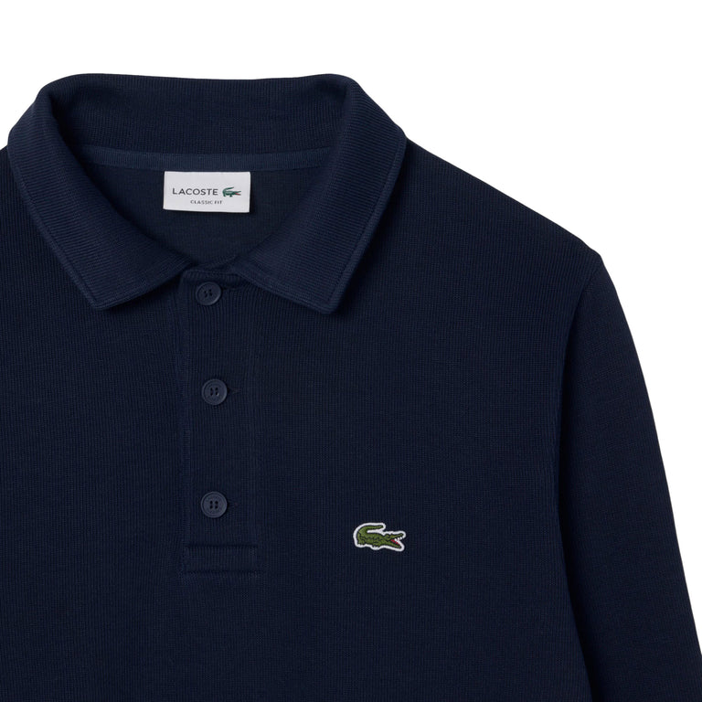 Lacoste Ribbed Cotton Polo Collar Sweatshirt - XL / Navy Blue - 2