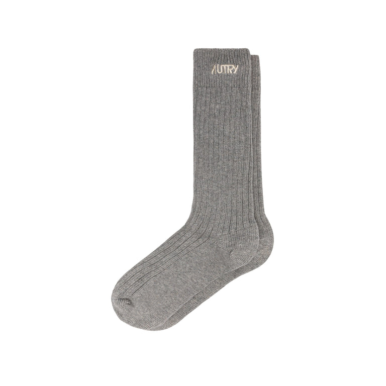 Autry Ribbed Socks with Embroidered Logo - M / Dark Grey Melange - 1