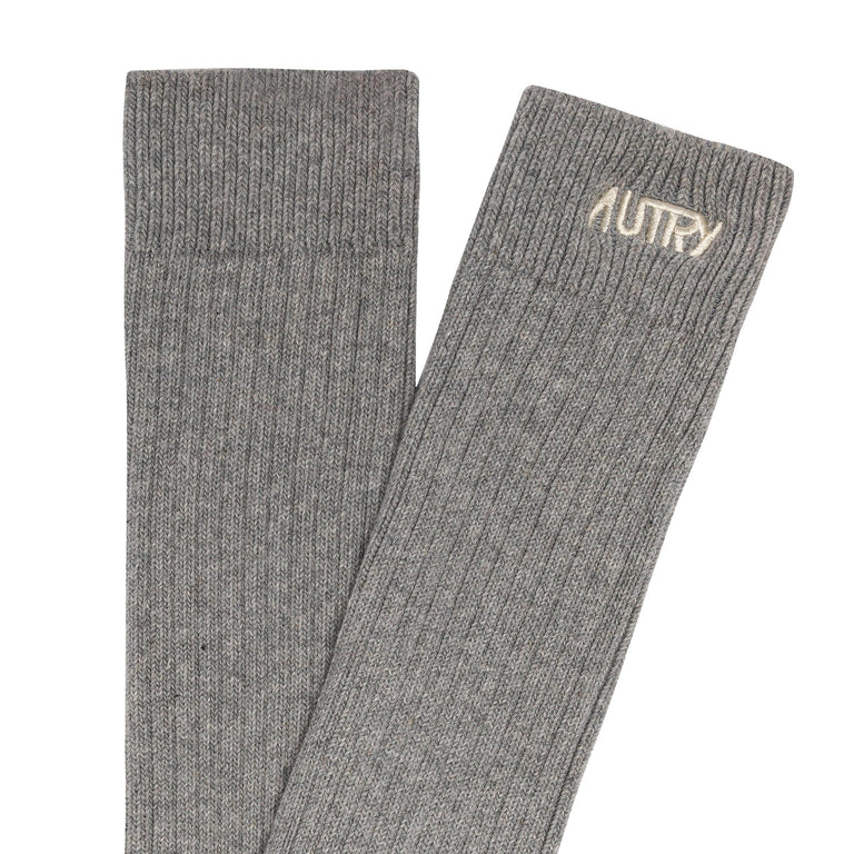 Autry Ribbed Socks with Embroidered Logo - M / Dark Grey Melange - 2
