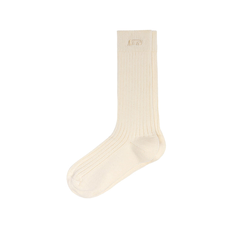 Autry Ribbed Socks with Embroidered Logo - M / Cream
