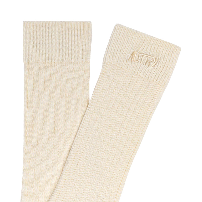 Autry Ribbed Socks with Embroidered Logo - M / Cream - 2