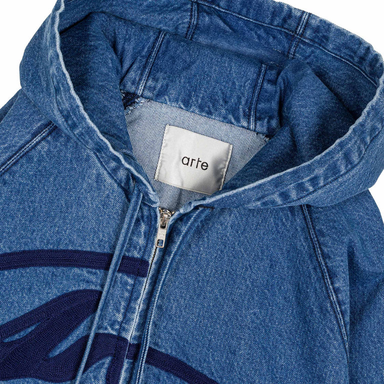 Arte Antwerp Split Logo Denim Hood Jacket - S / Navy - 2