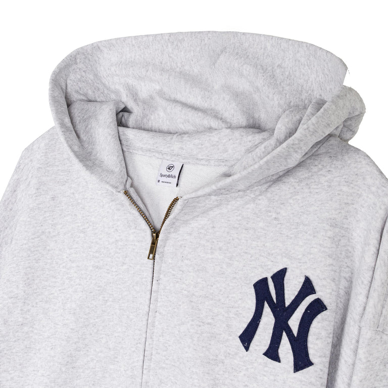 Sporty & Rich Heritage Yankees Serif Zip Hoodie - XL / Heather Gray - 2