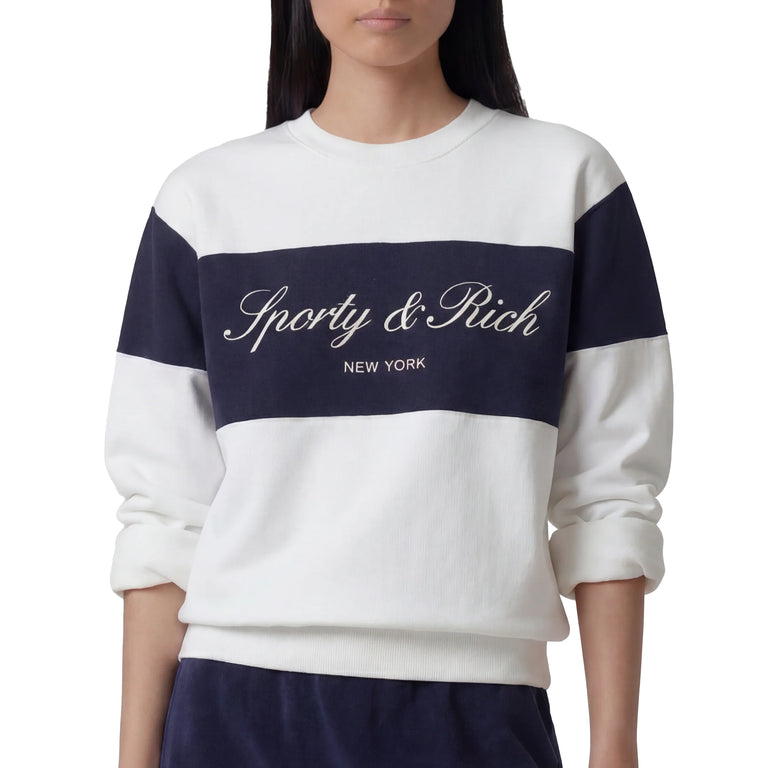 Sporty & Rich Signature Logo Block Crewneck - L / White / Dark Navy White - 2