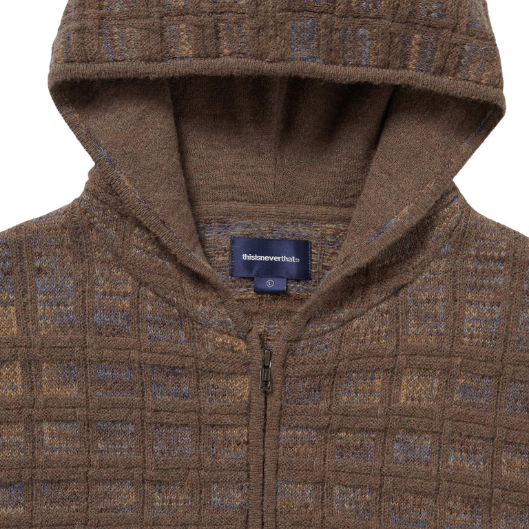 thisisneverthat	Textured Knit Zip Hoodie - S / Brown - 3