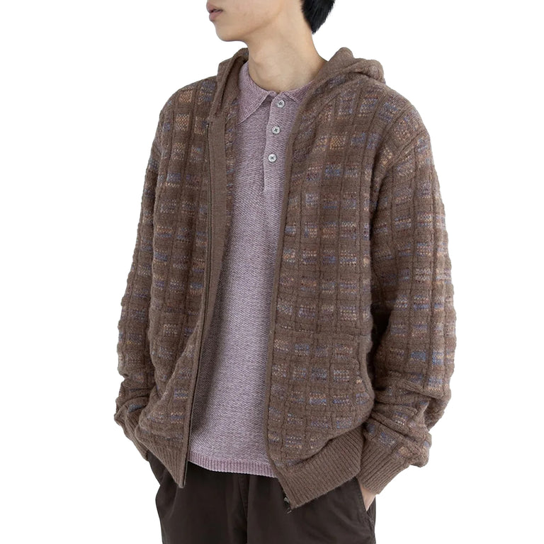 thisisneverthat	Textured Knit Zip Hoodie - S / Brown - 4