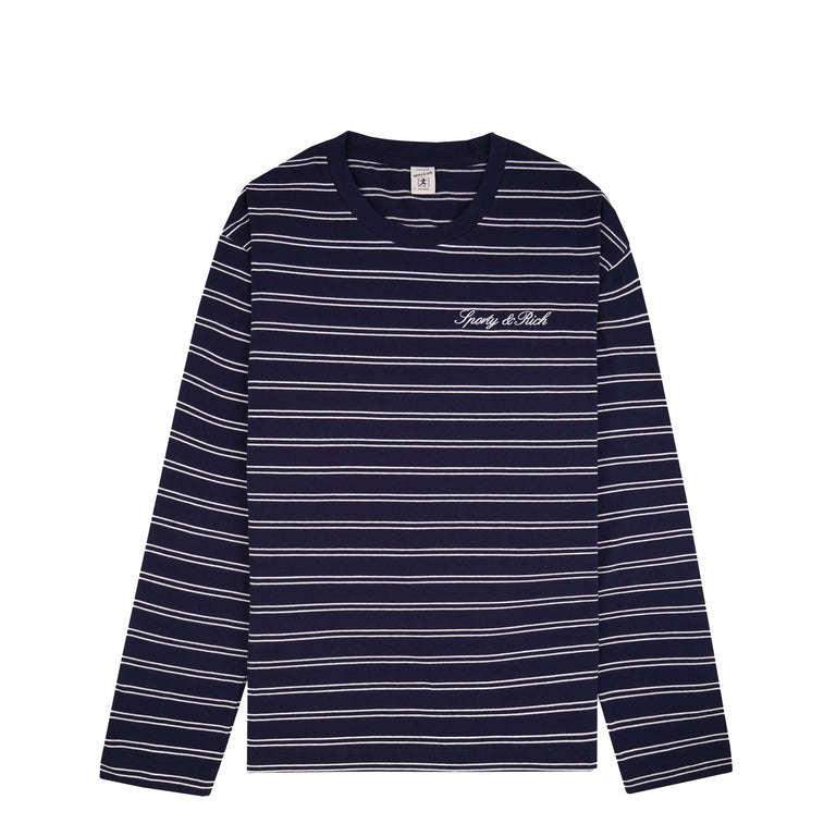 Sporty & Rich Signature Logo Easy Longsleeve - L / Dark Navy / White White - 1