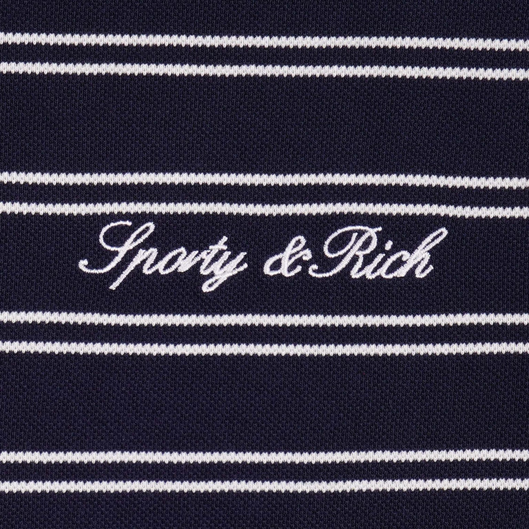 Sporty & Rich Signature Logo Easy Longsleeve - L / Dark Navy / White White - 4