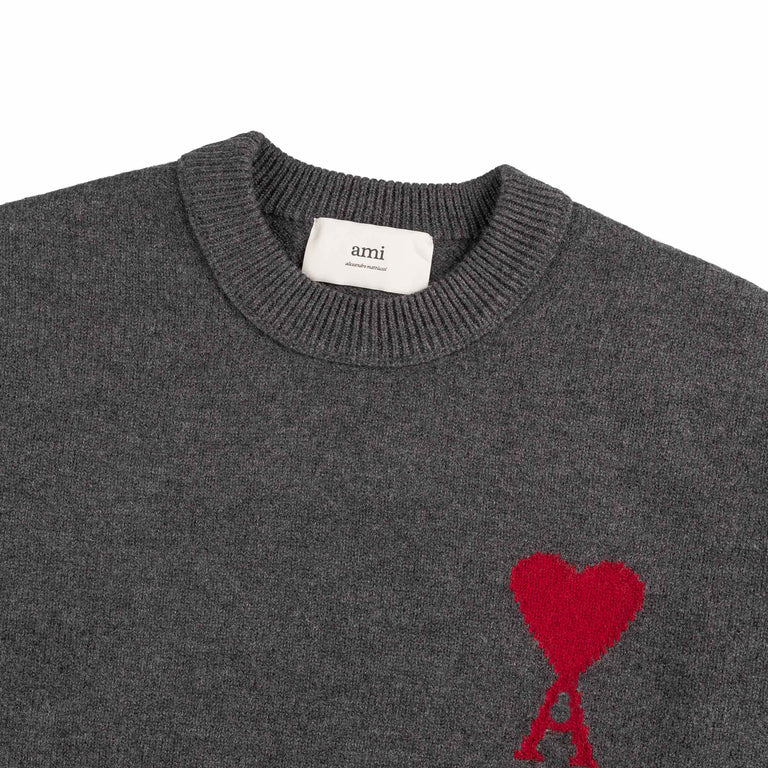 AMI Paris	Ami De Coeur Wool Sweater - S / Heather Grey / Black - 2