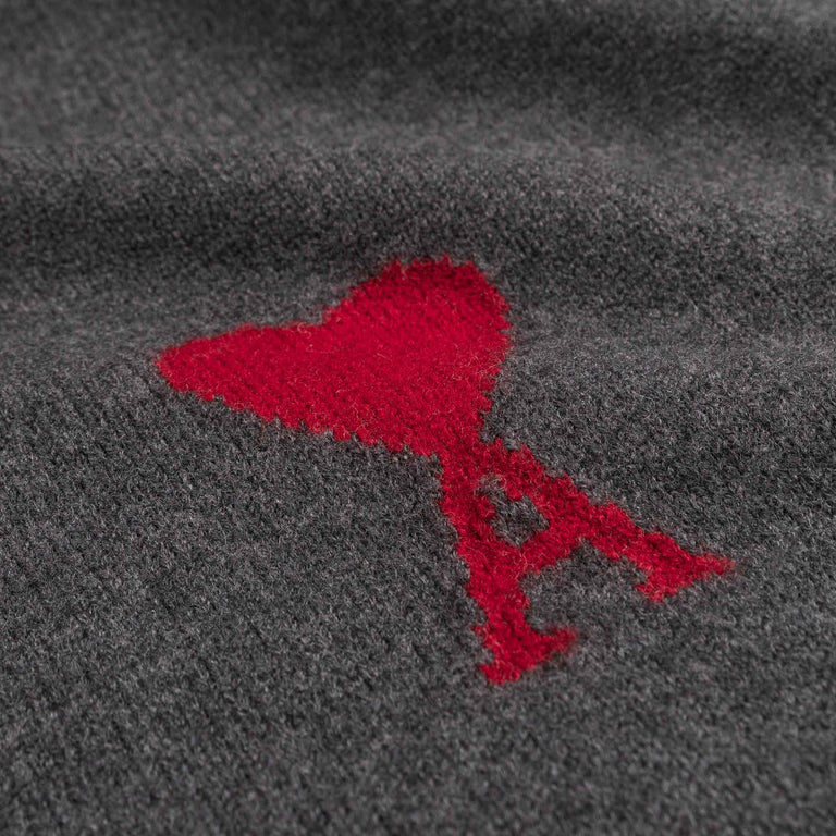 AMI Paris	Ami De Coeur Wool Sweater - S / Heather Grey / Black - 4