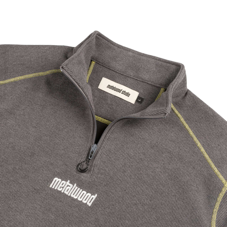 Metalwood Contrast Stitch 1/4 Zip Pullover - S / Charcoal - 2