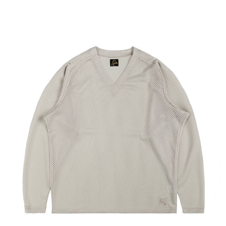 Needles L/S V-Neck Tee - Raschel Lace - S / Light Grey - 1