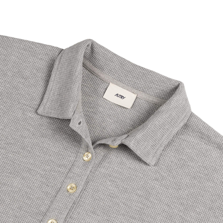 Autry Tonal Logo Waffle Long-Sleeve Polo - XXL / Dark Melange - 3