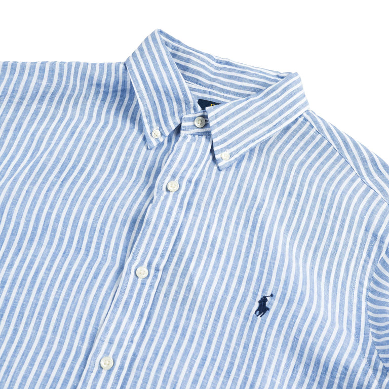 Polo Ralph Lauren Custom Fit Striped Linen Shirt - XXL / Blue / White - 2