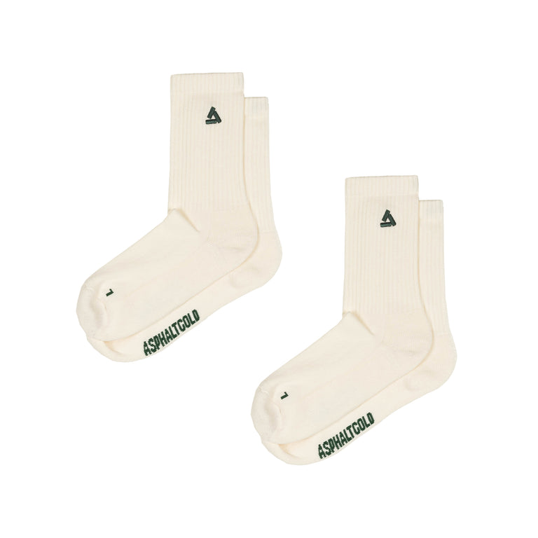 Asphaltgold 2-Pack Stack Logo Socks - 36-40 / Off White / Dark Green
