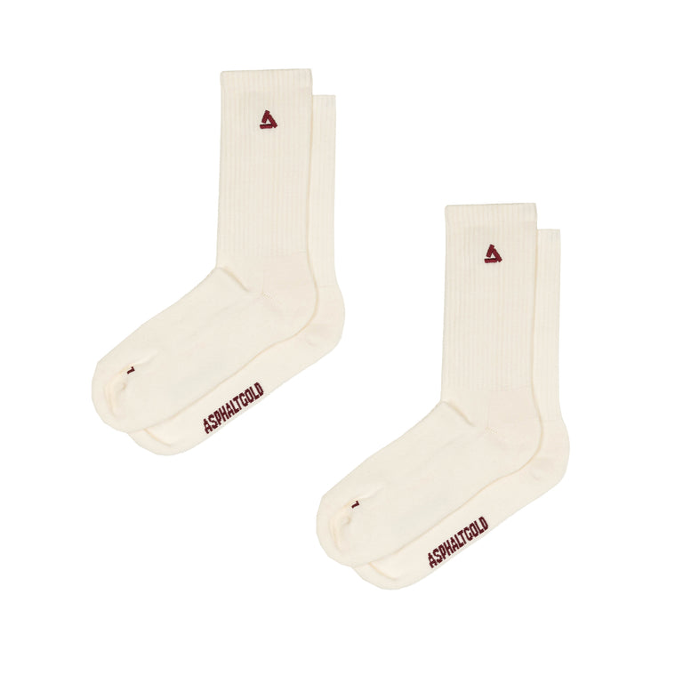 Asphaltgold 2-Pack Stack Logo Socks - 41-46 / Off White / Burgundy
