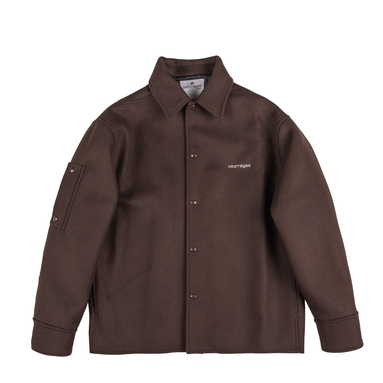 Courreges Embroidered Wool & Silk Overshirt - M / Chocolate - 1