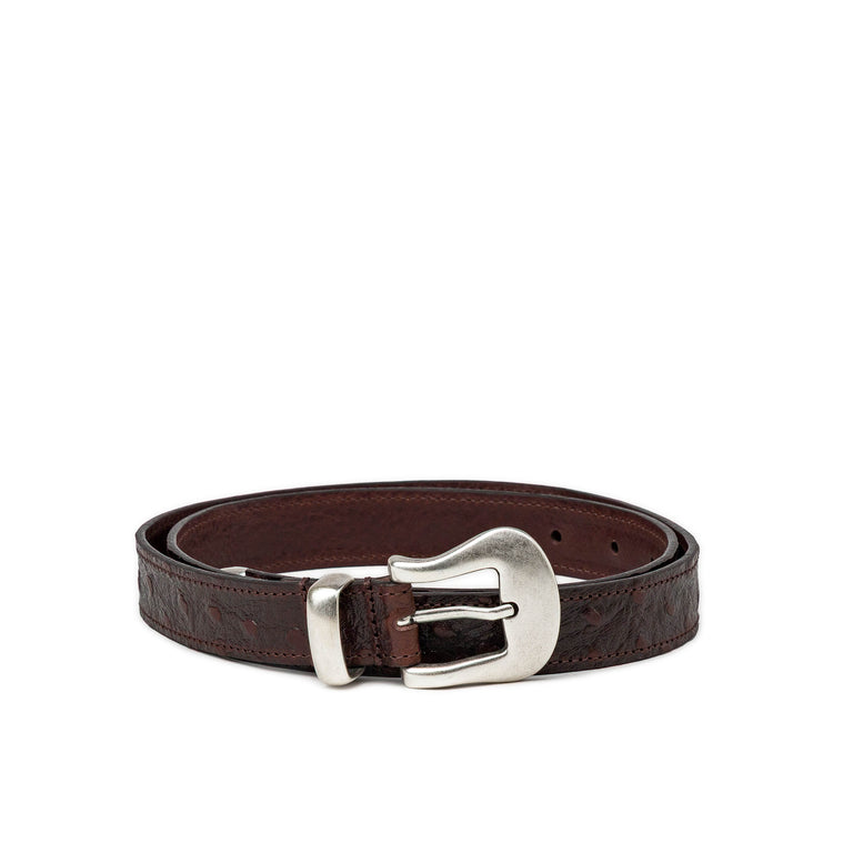Molebo Triple Hardware Ostrich Embossed Belt - 80 / Brown - 1