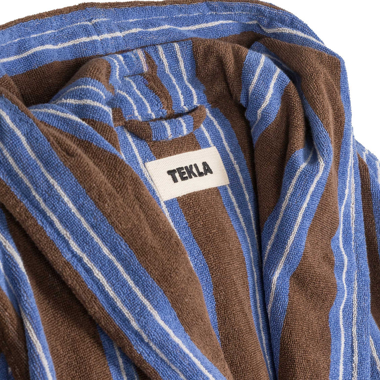 Tekla Hooded Bathrobe - S / Chestnut Stripes - 3