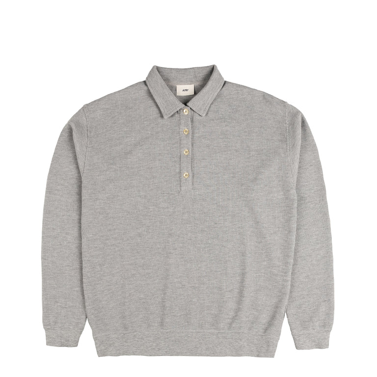 Autry Tonal Logo Waffle Long-Sleeve Polo - XXL / Dark Melange - 1