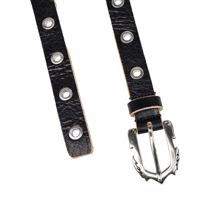 Molebo Extra Long Flame Cracked Eyelet Belt - 80 / Black Cracked - 2
