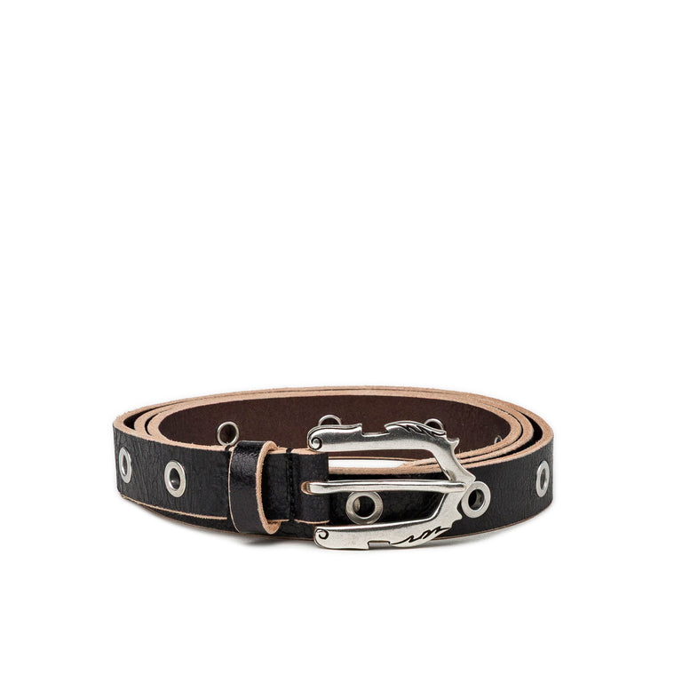 Molebo Extra Long Flame Cracked Eyelet Belt - 80 / Black Cracked - 1