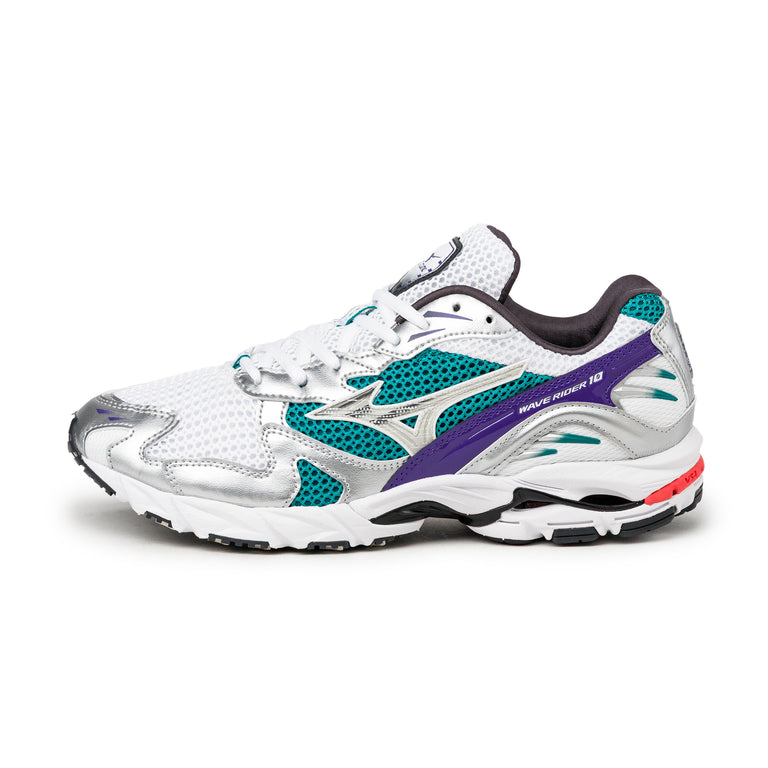 Mizuno Wave Rider 10 Sport - 40.5 / White / Silver / Teal Blue
