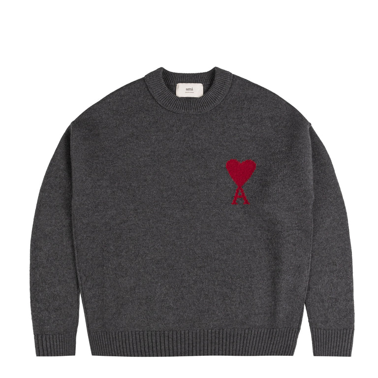 AMI Paris	Ami De Coeur Wool Sweater - S / Heather Grey / Black
