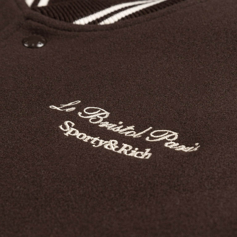 Sporty & Rich Faubourg Wool Varsity Jacket - L / Chocolate Cream - 6