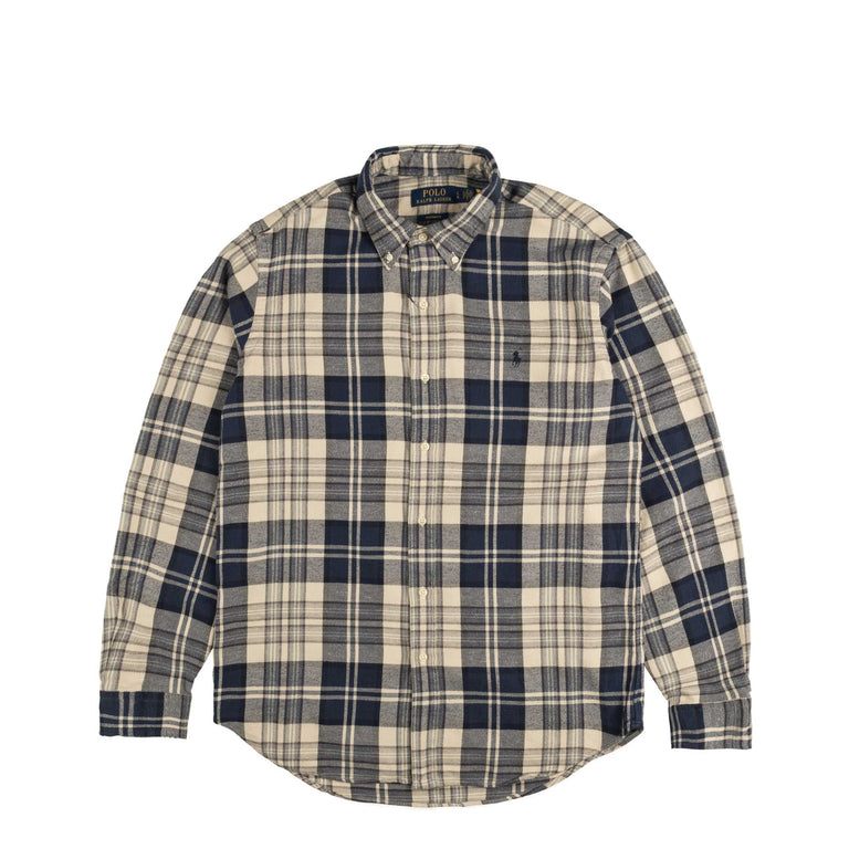 Polo Ralph Lauren Custom Fit Plaid Brushed Flannel Shirt - M / Off White / Navy - 1