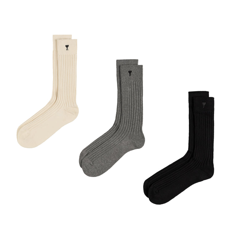 AMI Paris	Ami De Coeur Socks Three Pack - 39-42 / Off White / Grey / Black - 1